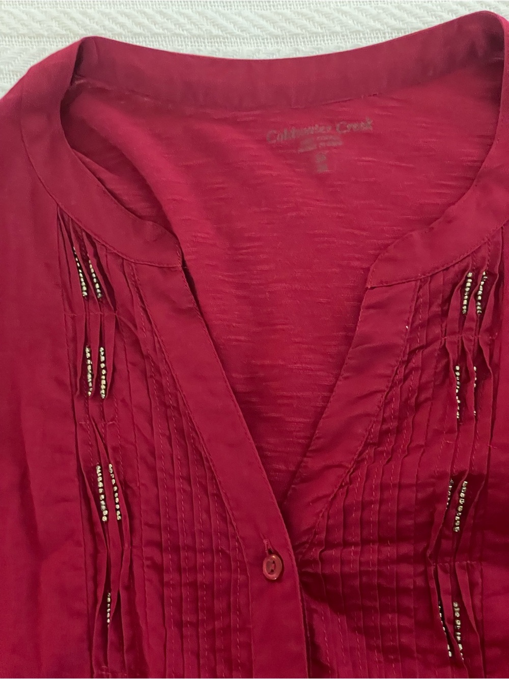 Coldwater Creek Women’s Plus 3X Red Embellished Pintuck 100% Cotton Tunic - Picture 5 of 8
